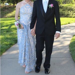 Speechless Prom Dress Blue Lace with Cream Halter